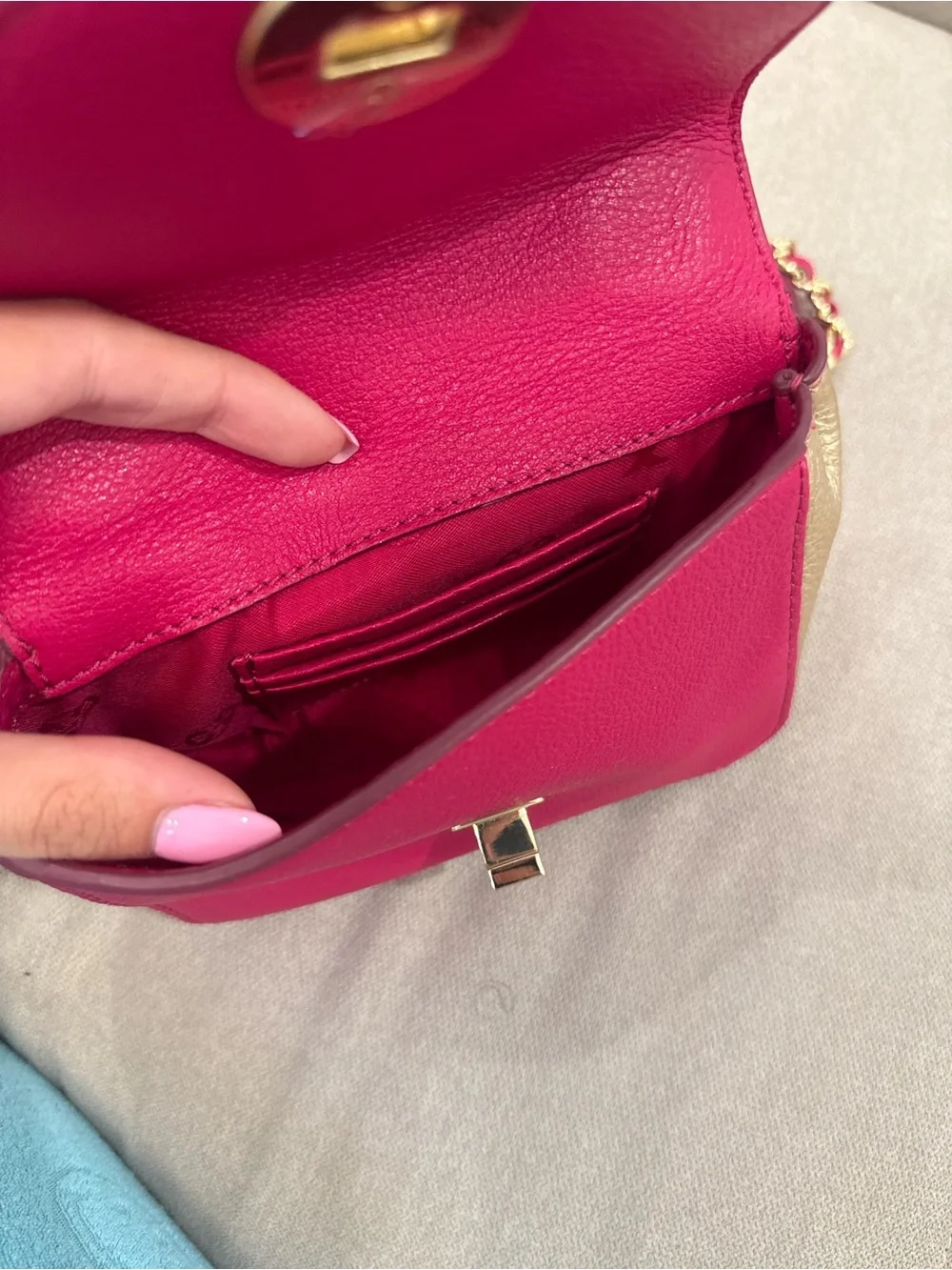 Tory Burch Kira Shoulder Crossbody Leather Bag in Hot Pink and Gold Hardware
